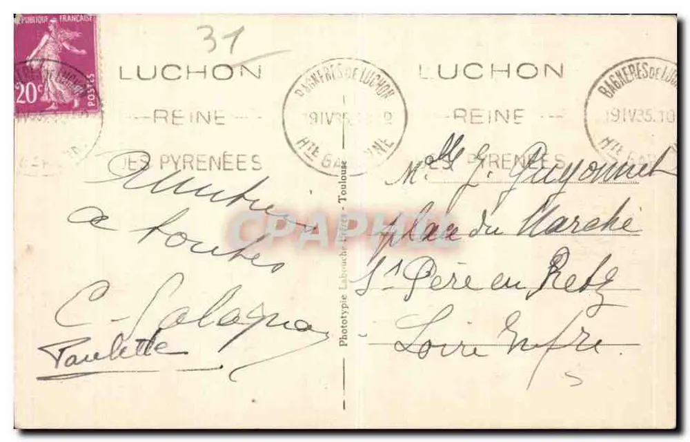 Luchon — Avenidas de Étigny — Fototipia Labouchère, Toulouse, n°304 - Verso