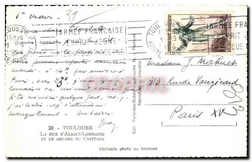 Toulouse - Die Straße von Elsass-Lothringen und der Capitole-Platz — Verlag Pyrénées-Océane, n°20 - Rückseite