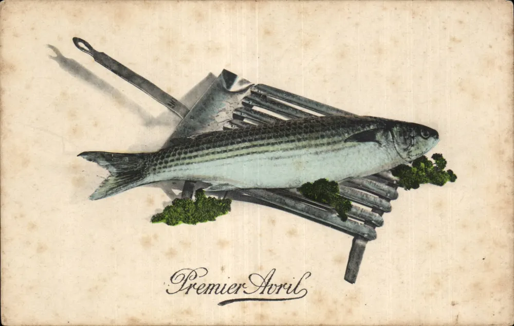 Primero de Abril — Pescado en la parrilla — Editor E.P.D. n° 9062 - Anverso