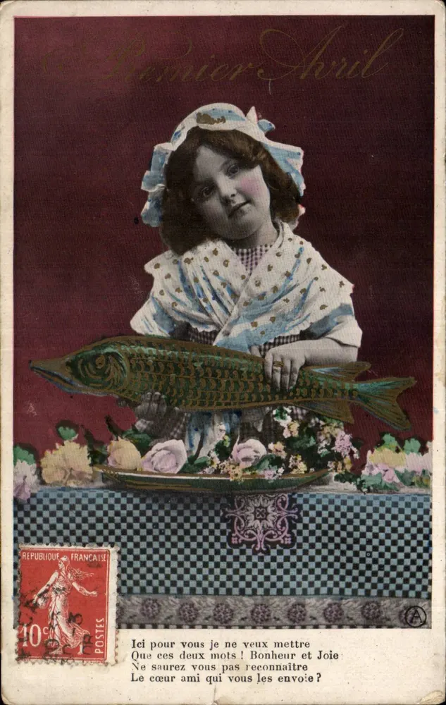 Mädchen mit einem Fisch — Aprilscherz — Monnier, Verlag, Nr. 13A - Vorderseite