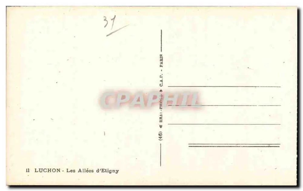 Luchon - As Avenidas de Etigny — editor C.P.A.P.H.I.L. - n° 37 - Verso