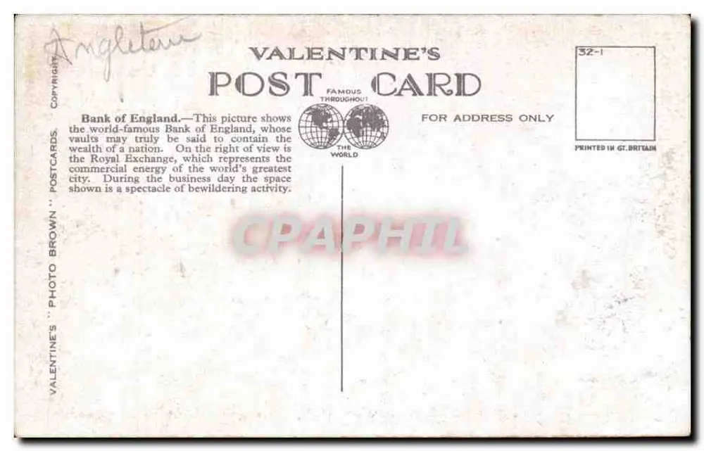 Banca & Royal Exchange, Londra — Cartolina di San Valentino, n°32-1 - Verso