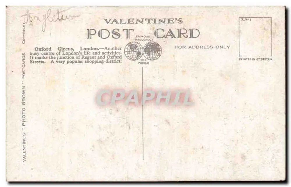 Oxford Circus, Londen — levendige uitzicht — Valentine's Postcard n°98310 - Achterkant