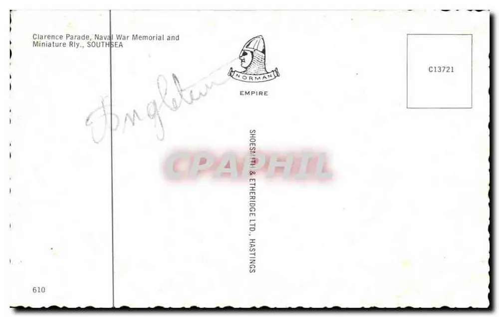 Clarence Parade, Seefriedhof und Miniaturbahn, SOUTHSEA — Verlag Shoesmith & Etheridge Ltd., Hastings, Seriennummer C13721 - Rückseite