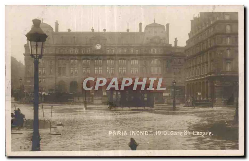 Paris überschwemmt. 1910 — Bahnhof Saint-Lazare — Verlag nicht identifiziert - Vorderseite