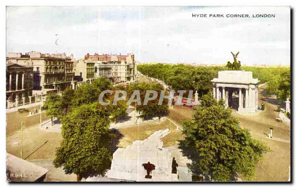 Hyde Park Corner, Londres — vista aérea do monumento e da arco — H.9145 - Frente