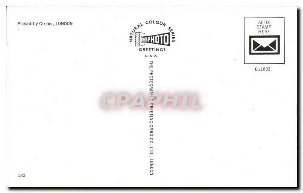 Piccadilly Circus — Londres — The Photographic Greeting Card Co. Ltd. n°183 - Verso