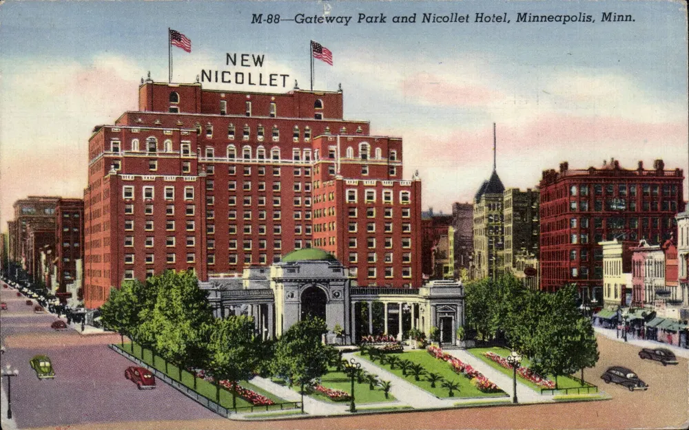 Gateway Park and Nicollet Hotel — Minneapolis, Minn. — éditeur GATEWAY PARK AND NICOLLET HOTEL, MINNEAPOLIS, MINN. - Vorderseite