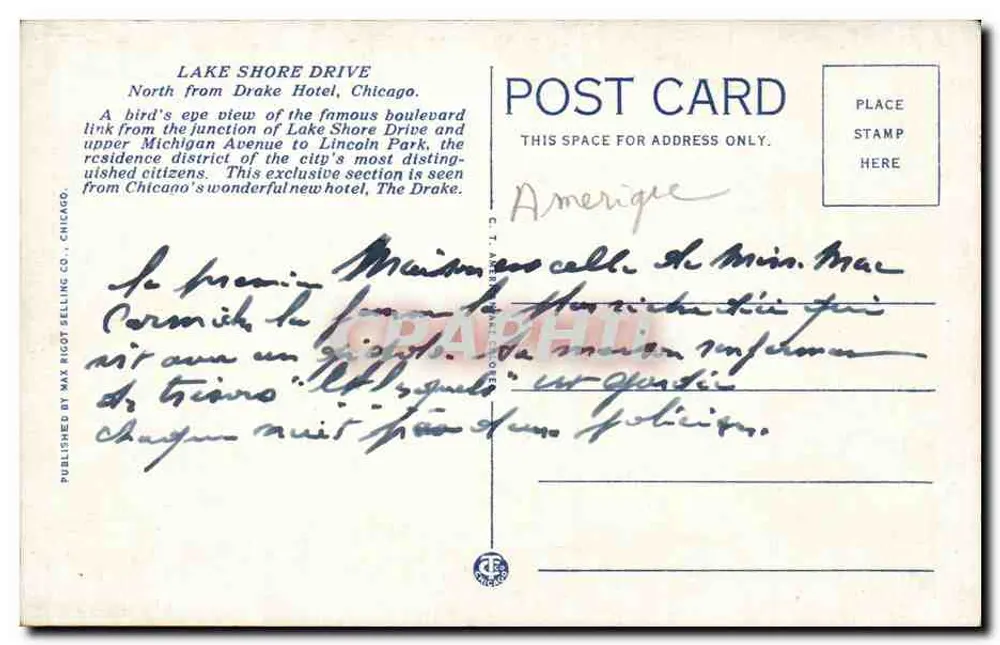 Lake Shore Drive, nördlich vom Drake Hotel, Chicago — Max Rigot Selling Co. n°281 - Rückseite