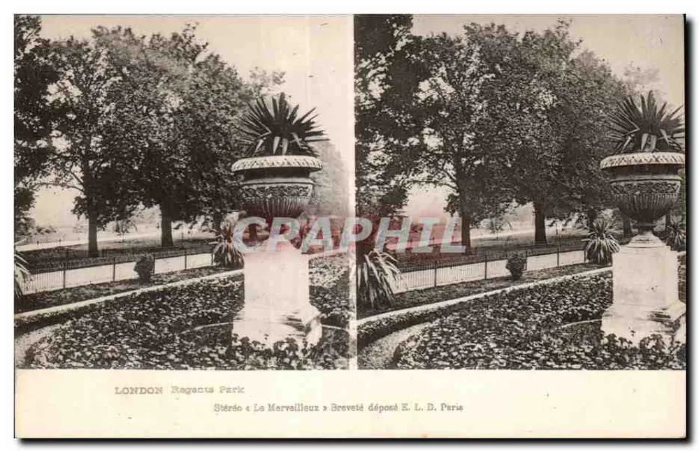 LONDON Regent's Park — Öffentlicher Garten mit Bassin und Pflanzen — Stereo « Le Marveilleux » abgegeben von E. L. D. Paris - Vorderseite