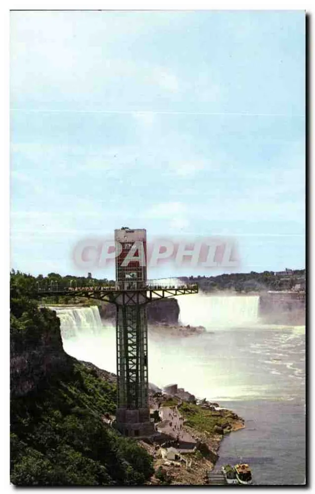 Niagara Falls — vista generale con torre di osservazione — M. Spalding & Son, Buffalo 3, N.Y. - Recto