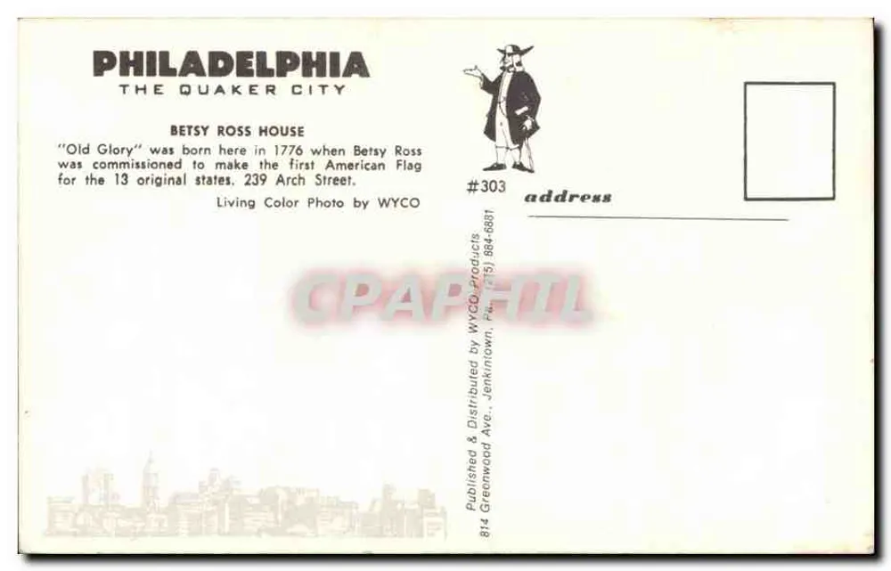 Casa de Betsy Ross — Filadélfia — WYCO #303 - Verso