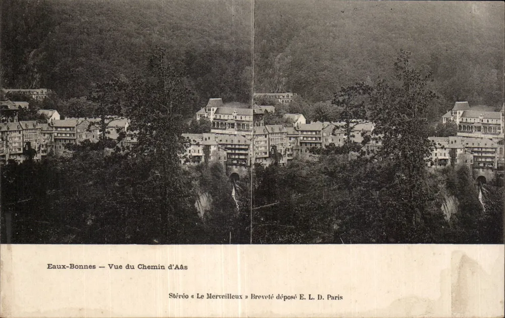 Eaux-Bonnes — Ansicht des Aâs-Wegs — Stereo « Le Merveilleux » Markenrecht E. L. D. Paris - Vorderseite