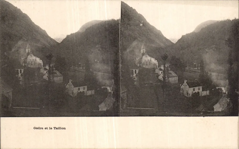 Gédre und der Taillon — Panoramablick auf das Dorf und die Kirche — unbekannter Verlag - Vorderseite