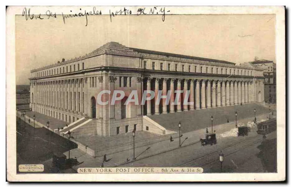 New York Post Office — 8th Ave. & 31st St. — Copr. Underhill N.Y. - Awers