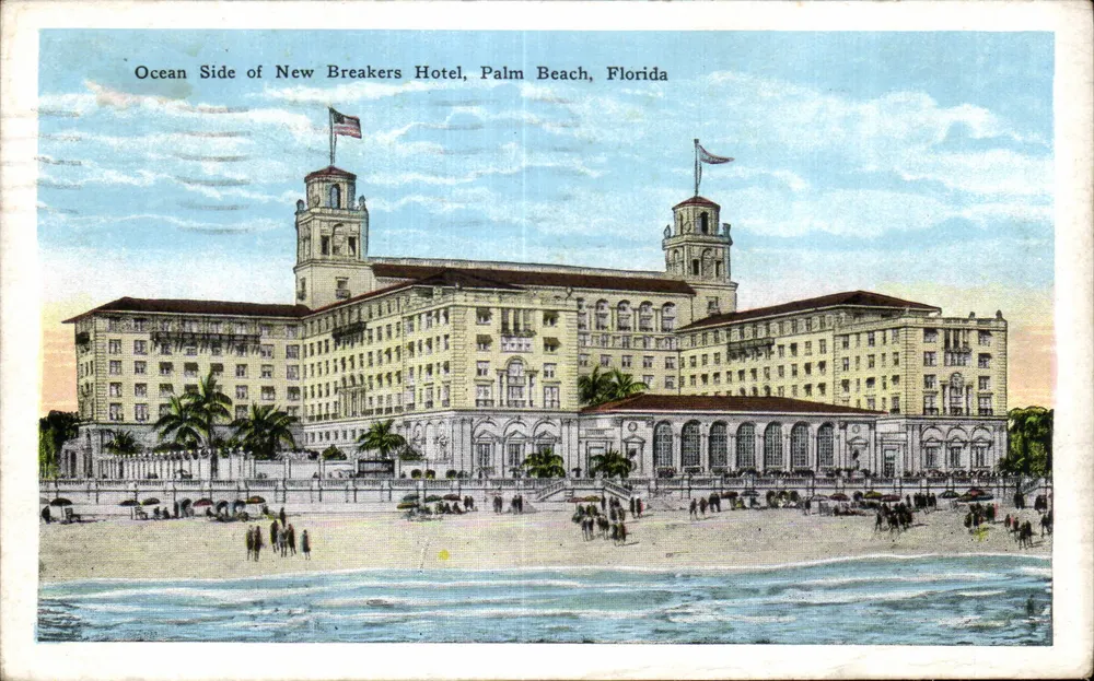 Ozeanseite des New Breakers Hotels, Palm Beach, Florida — Verlag nicht sichtbar, Seriennummer 7633-22 - Vorderseite