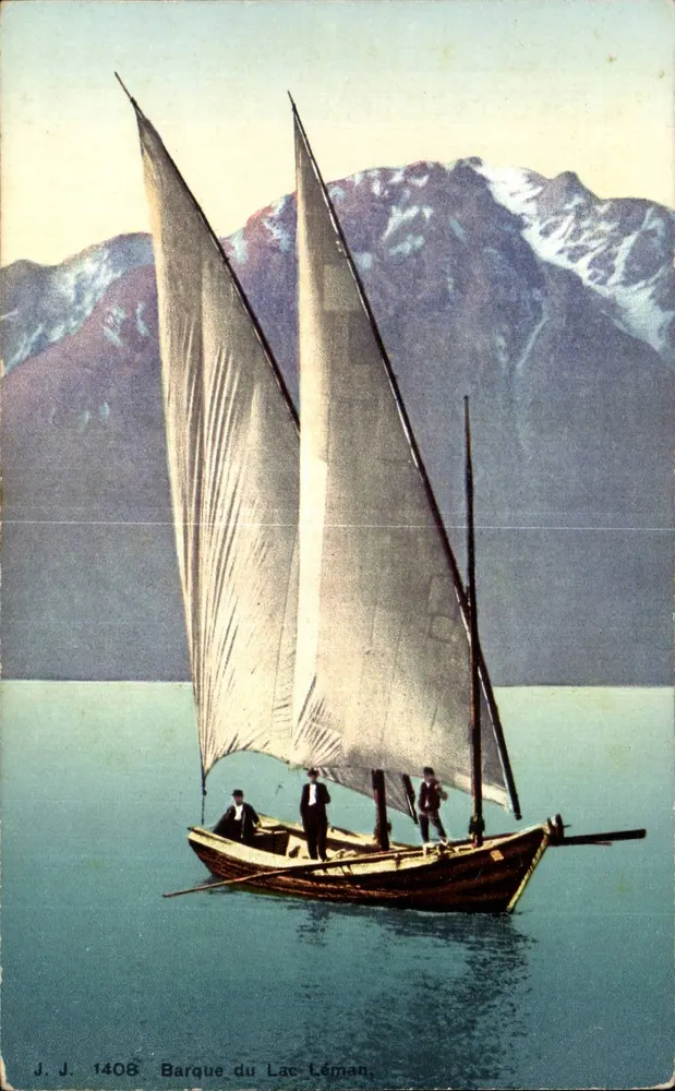 Barco no Lago Léman — vista lacustre com montanhas no fundo — J.J. 1408 - Frente