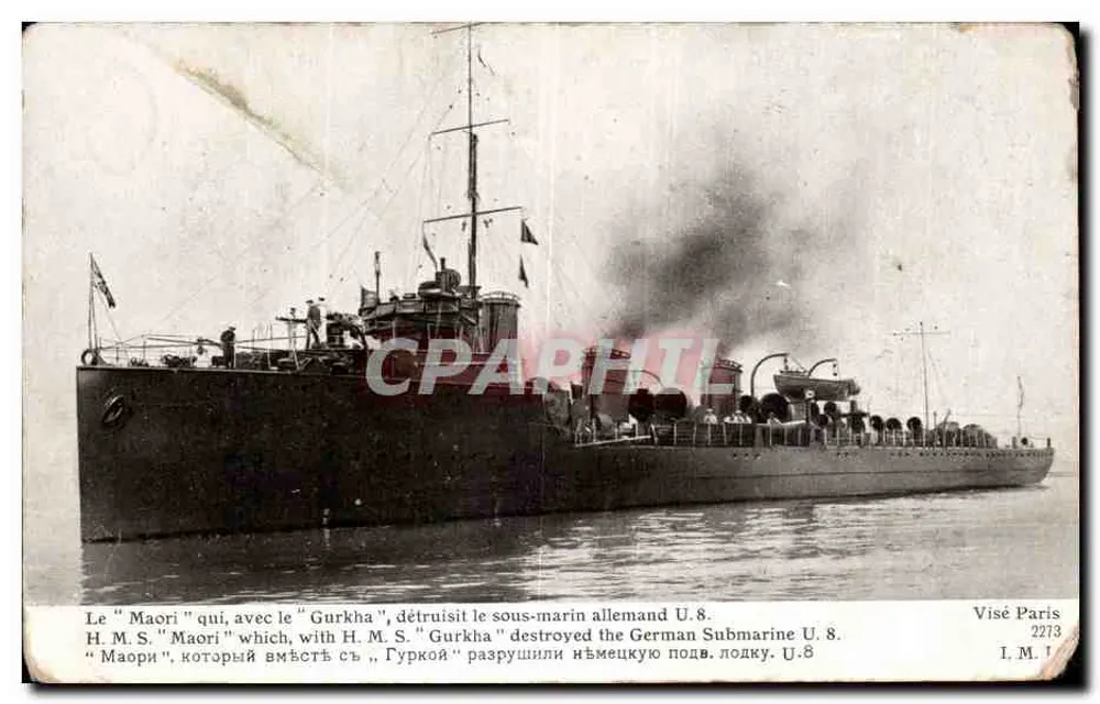 Der "Maori" mit dem "Gurkha" — zerstört den deutschen U-Boot U.8 — Verlag Visé Paris Nr. 2273 - Vorderseite