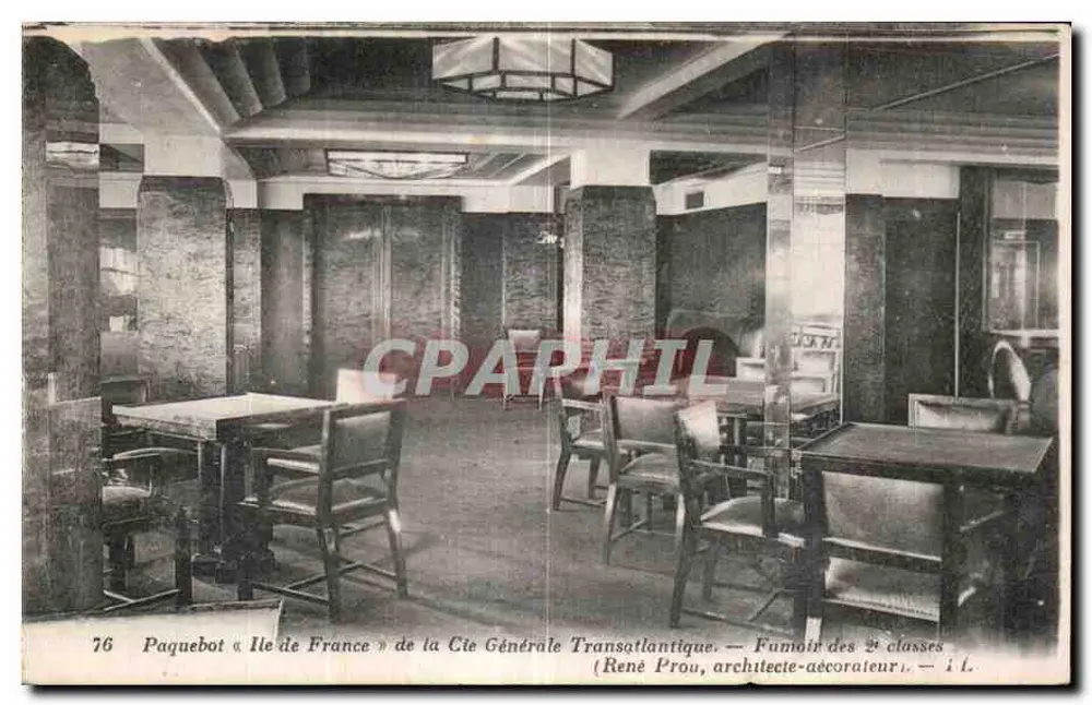 Dampfschiff « Ile de France » der Gesellschaft Générale Transatlantique — Raucherzimmer der 2. Klasse — René Prou, Architekt-Designer - Vorderseite