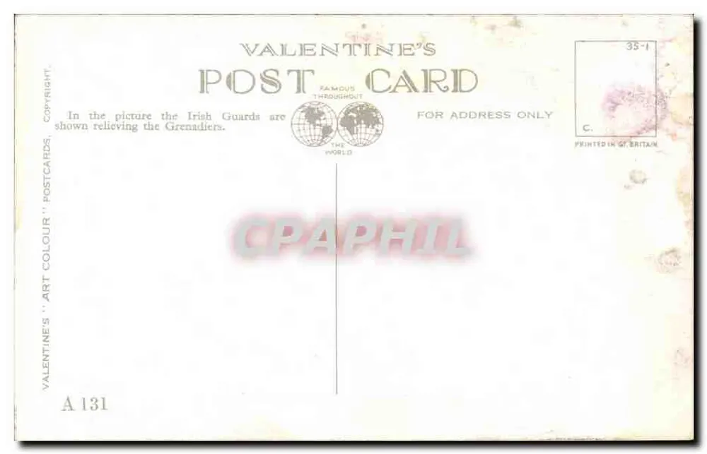 Irische und Grenadier-Garde am Buckingham Palace — Valentine's Art Colour Postcards A 131 - Rückseite