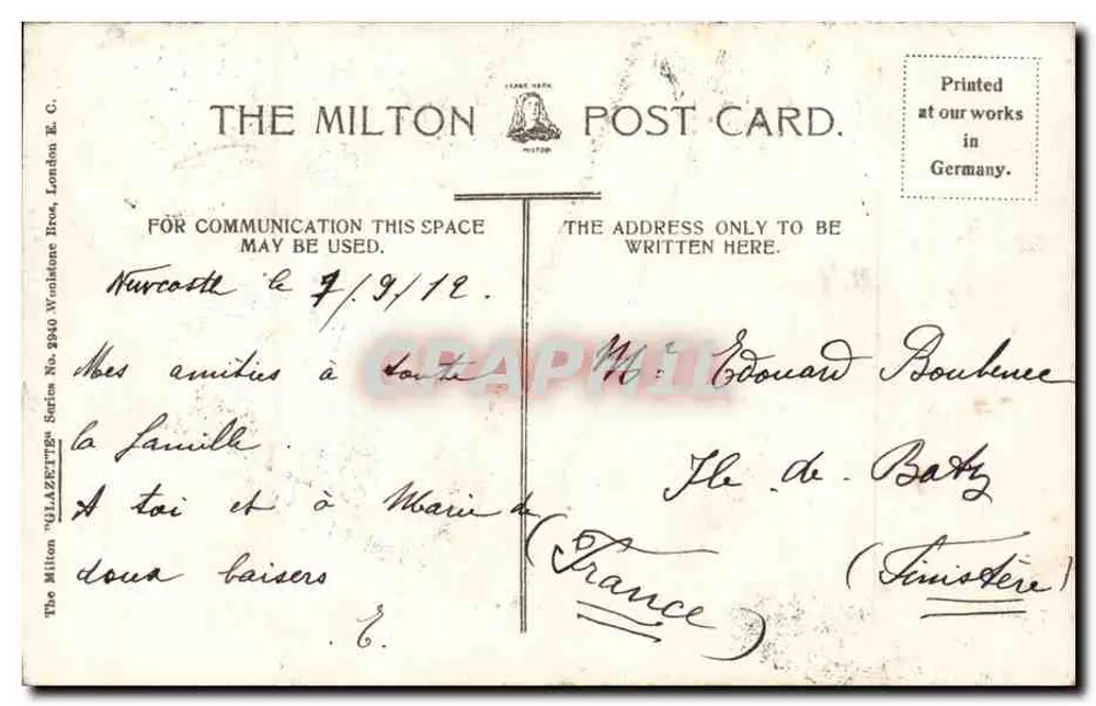 Newcastle upon Tyne — Statue der Victoria & Royal Victoria Infirmary — The Milton Post Card - Rückseite