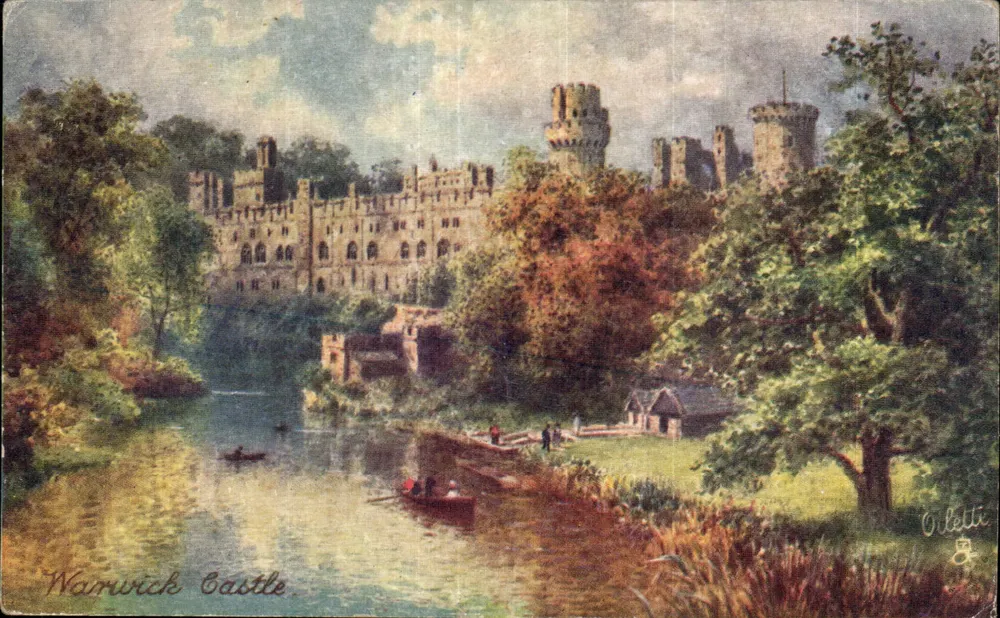 Castelo de Warwick — vista pitoresca com rios e embarcações — Oilette, n°8 - Frente