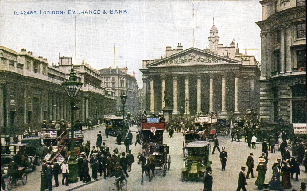 Londres : Exchange & Bank — D.42486 — Série Photocrom, Londres e Tunbridge Wells - Frente