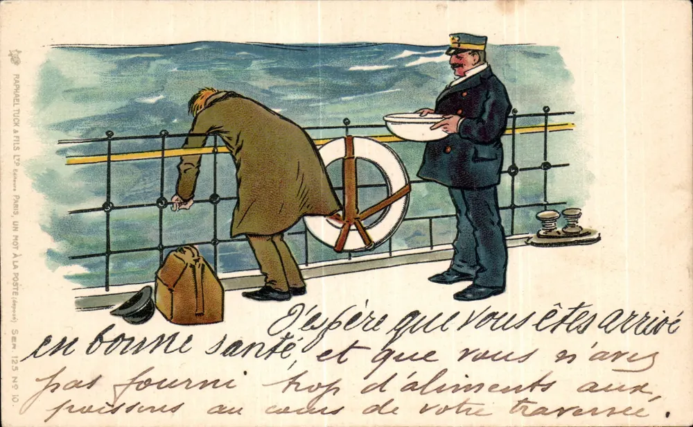 Paisagem marítima — marinheiro e passageiro em um navio — editor Raphaël Tuck & Cie, Paris, série N° 125 - Frente