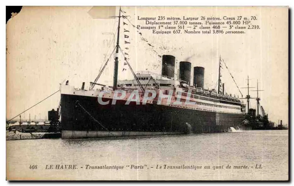 Le Havre — Transatlantikschiff "Paris" am Tidekai — LL n°408 - Vorderseite