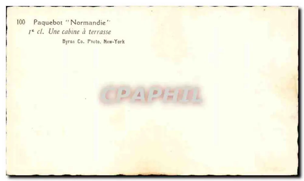 Dampfer "Normandie" — Erste Klasse. Eine Terrassenkabine — Byron Co. Photo, New-York - Rückseite