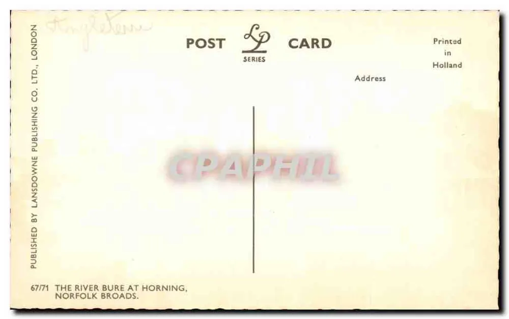 O rio Bure em Horning — Norfolk Broads — editor Lansdowne Publishing Co. Ltd., n° 67/71 - Verso