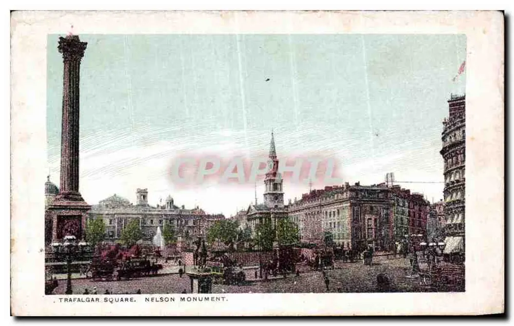 Trafalgar Square, Monumento de Nelson — vista panorâmica — impresso na Alemanha - Frente