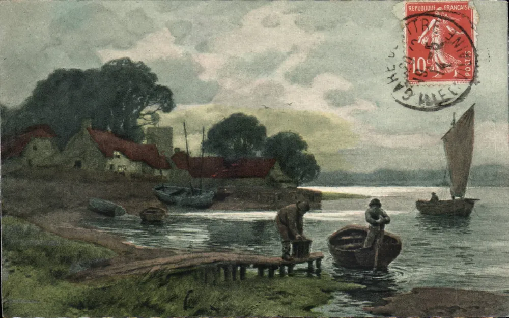 Paisagem fluvial — vila à beira d'água — Rembrandt-Gravure No. 5120 - Frente