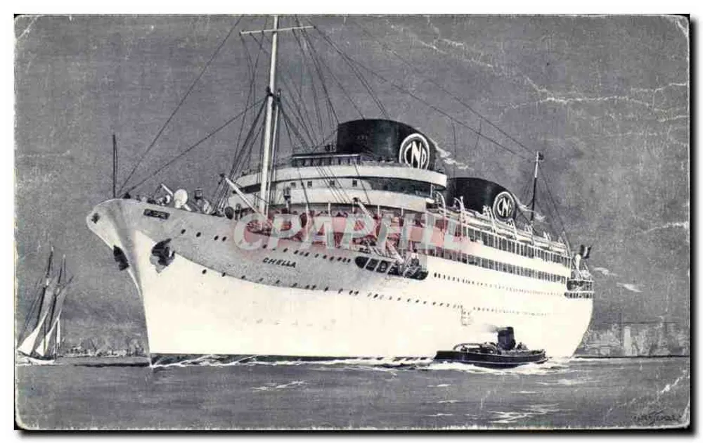 Der Dampfer Cheilla — Zeichnung — Verlag: Compagnie de Navigation Paquet, Marseille - Vorderseite