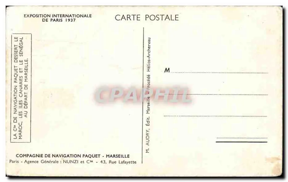 Der Dampfer Cheilla — Zeichnung — Verlag: Compagnie de Navigation Paquet, Marseille - Rückseite