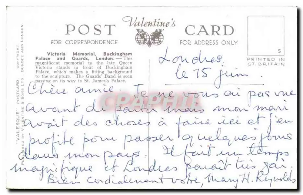 Victoria Memorial, Buckingham Palace und Guards, London — T.II — Valentine-Karteikarte - Rückseite