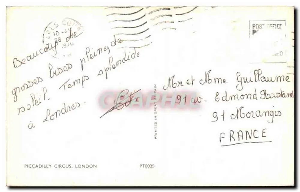 Piccadilly Circus — Londres — editor Piccadilly Circus, Londres, n° PTB025 - Verso