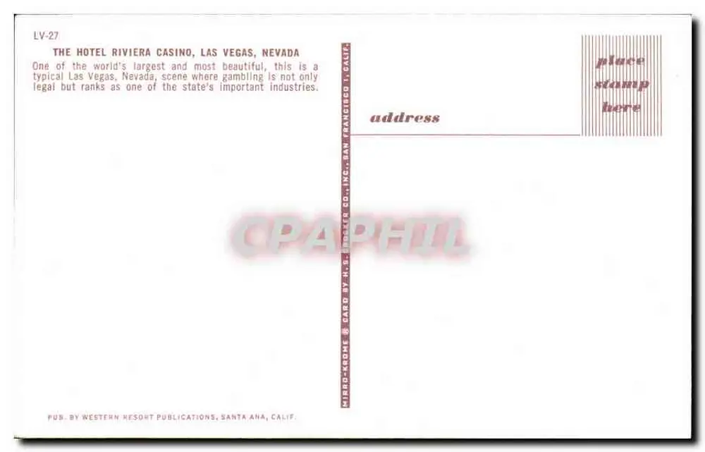Casino in Las Vegas — Hotel Riviera — Western Resort Publications - Rückseite