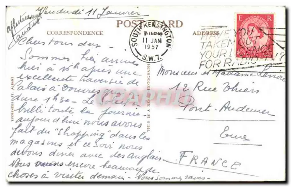 Hotel Rembrandt — Thurloe Place, London S.W.7 — Verlag Everheds Ltd. - Rückseite