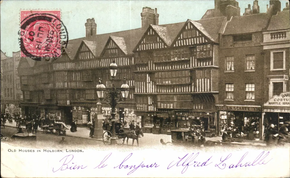 Casas antigas em Holborn, Londres — editor L.N. Scarfe, n°336 - Frente