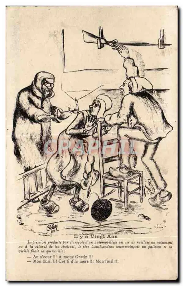 Scène de chasse à l'automobiliste — Caricature de C. L. — Éditions de la Revue 'Le Rire' n° 3 - Recto