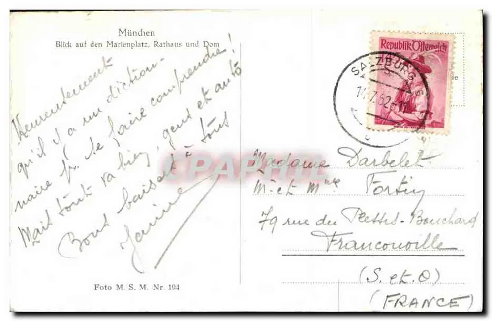 München — Marienplatz, Rathaus und Dom — Foto M.S.M. Nr. 194 - Rückseite