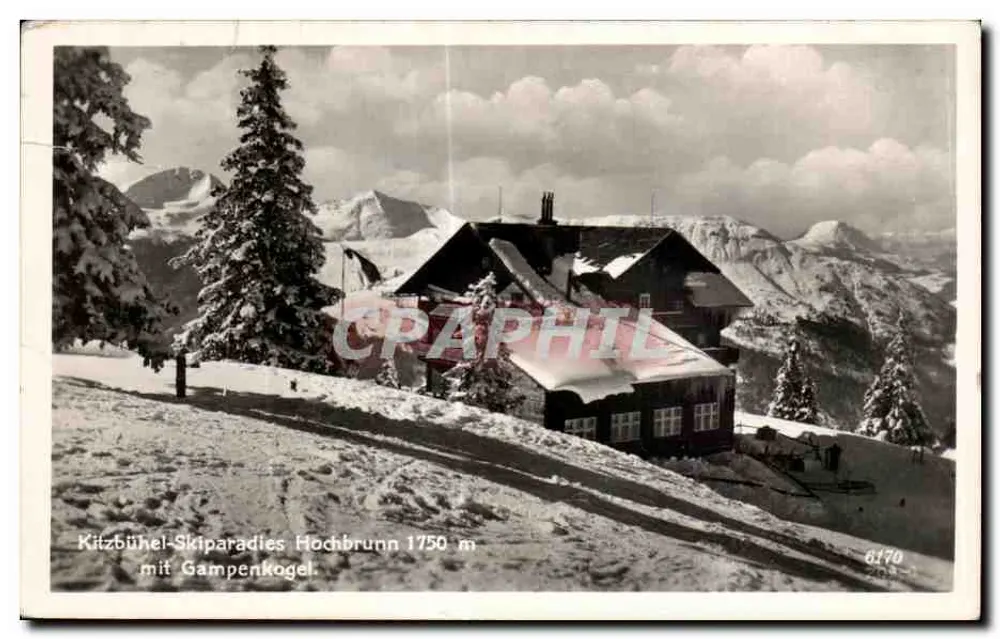 Kitzbühel-Skiparadies Hochbrunn — chalet enneigé avec vue sur les montagnes — éditeur Fritzer Kunstverlag, Chinzani, Innsbruck, n° 6170 - Recto
