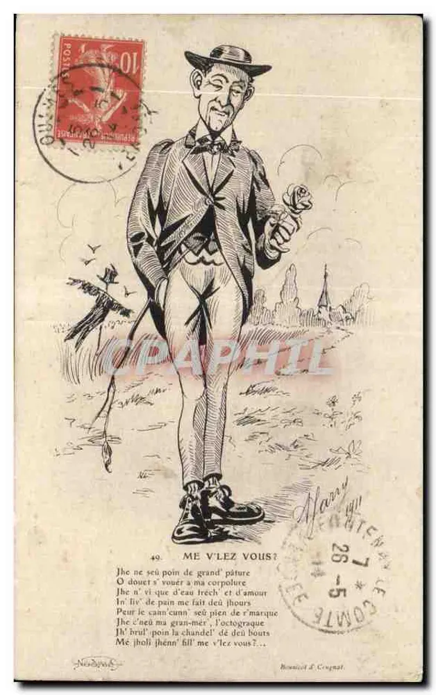 Caricatura de um homem com rosa — texto humorístico — Henri D. Cognat, n°49 - Frente