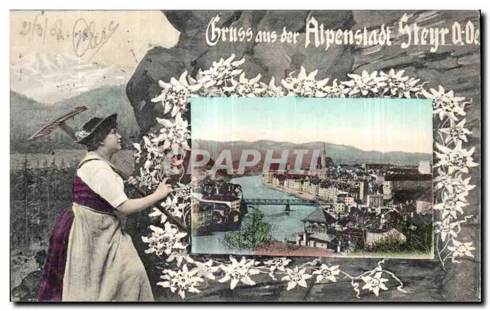 Vue de Steyr — Alpenstadt Steyr D.Ö. — editor no visible - Anverso