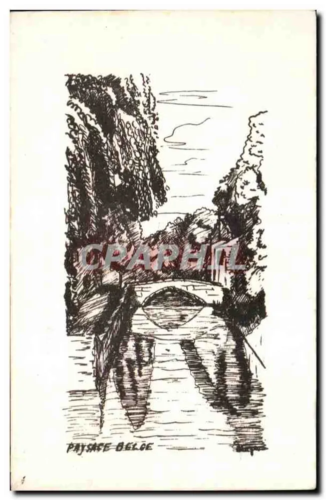 Paisagem Belga — desenho a tinta — editor desconhecido - Frente