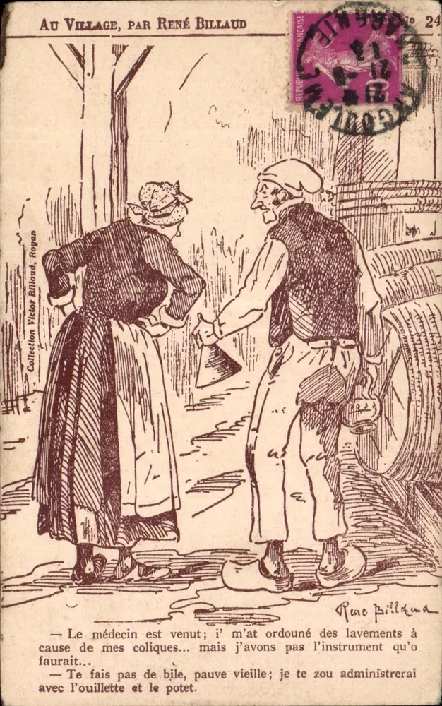 Im Dorf — Szene eines Dorfes mit zwei Personen — von René Billaud, Verleger J. Moreau, n° 24 - Vorderseite
