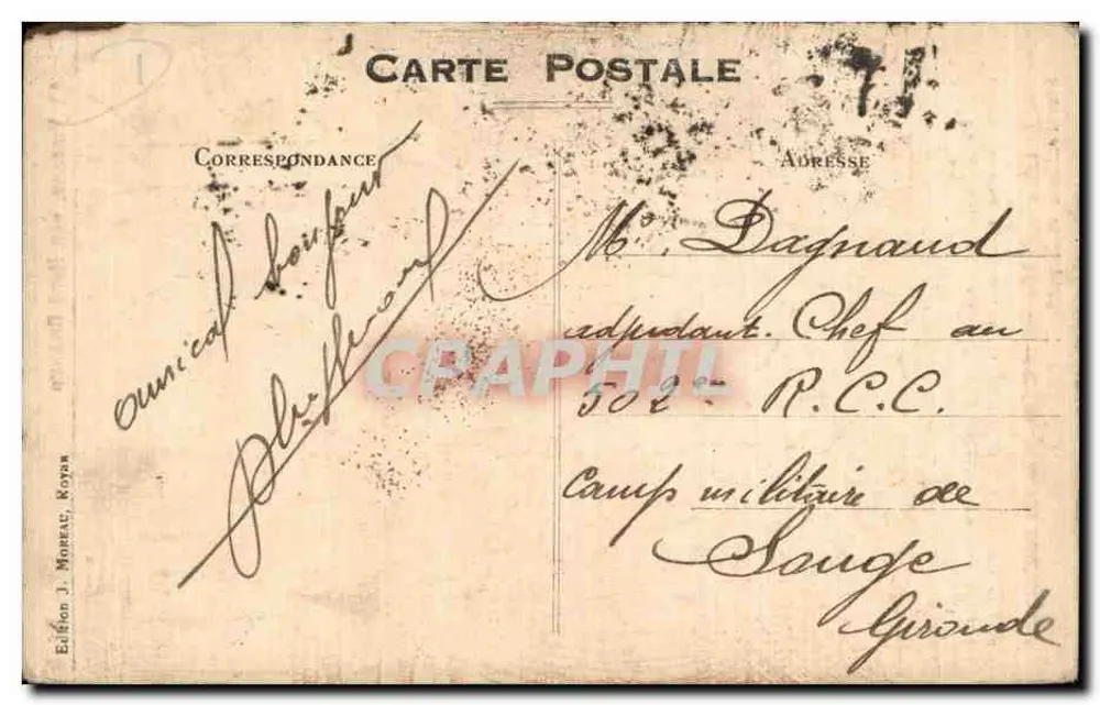 Im Dorf — Szene eines Dorfes mit zwei Personen — von René Billaud, Verleger J. Moreau, n° 24 - Rückseite