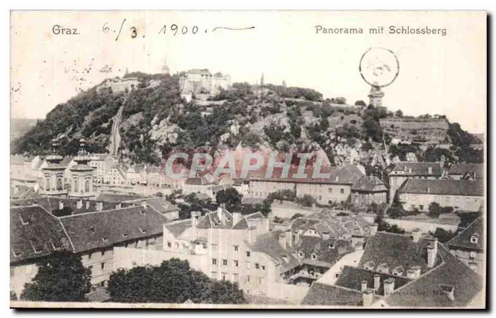 Graz — Panorama mit Schlossberg — éditeur : Wiener Verlag, Wien - Recto