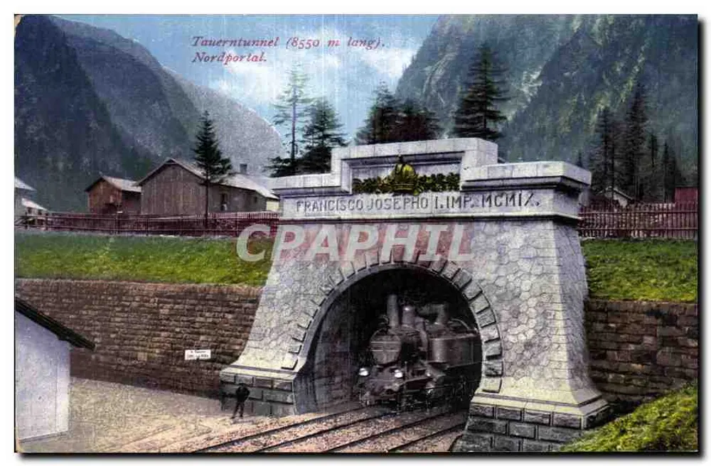 Tauerntunnel — Norteportal (8550 m de comprimento) — Francisco Josephy, Imp. MCMIIX - Frente